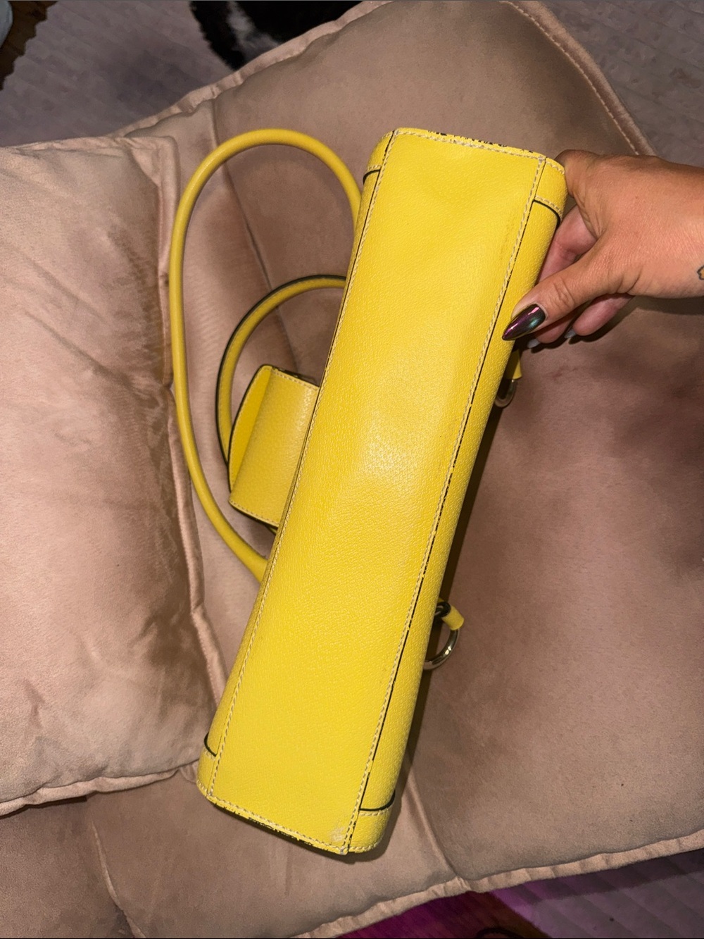 Bright Yellow Structured Shoulder Bag with Silver Accent - Picture 9 of 11